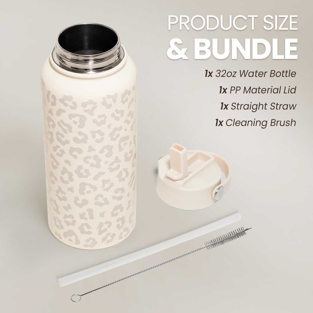 Leopard Water Bottle 32oz Stainless Steel Vacuum Insulated with Lid, Leopard Print Water Bottles for Gym Sports Travel Outdoor,