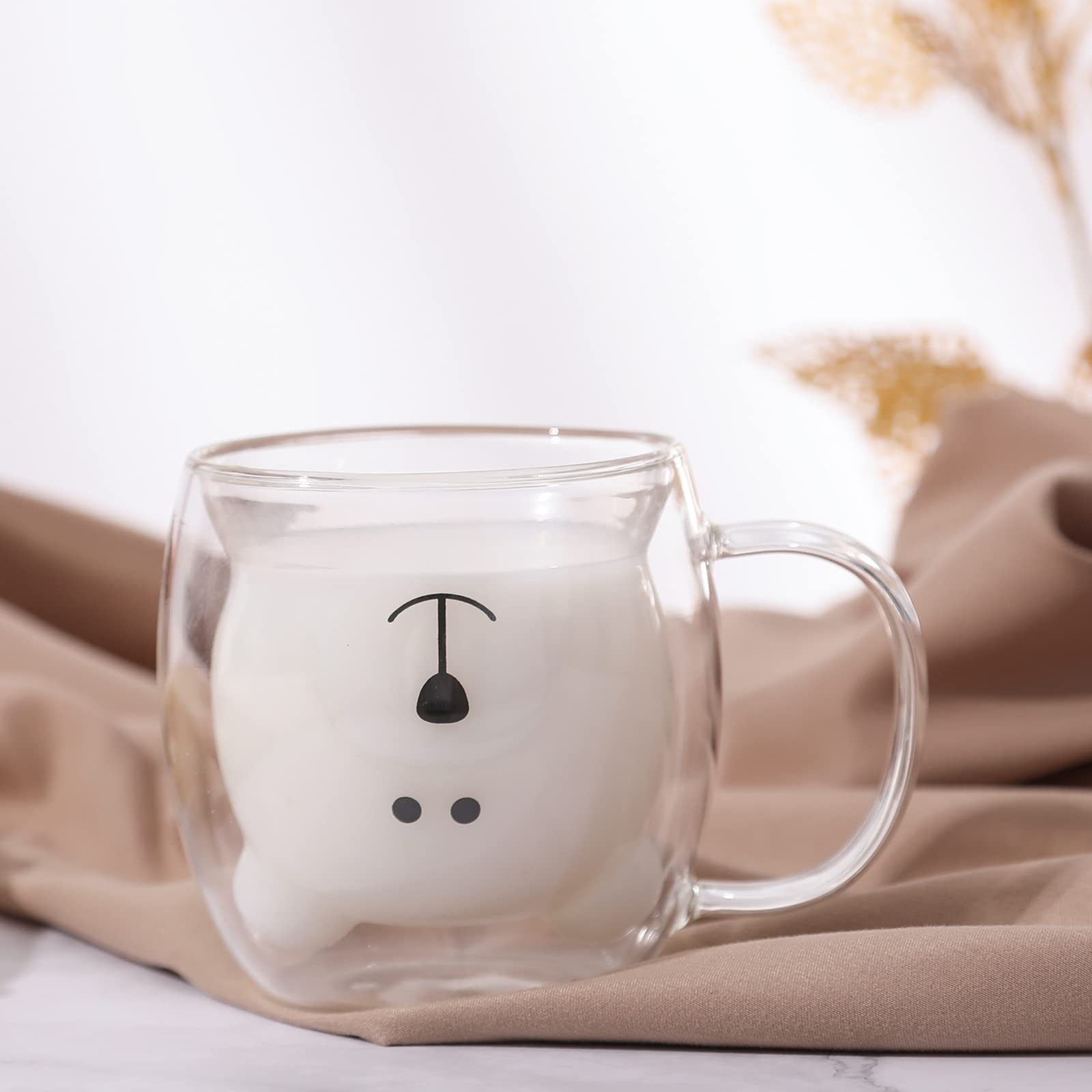 Shendong Cute Bear Mugs Cute Cups Bear Tea Coffee Cup With Handle 8.5Oz Milk Cup Double Wall Insulated Glass Espresso Cups Glass
