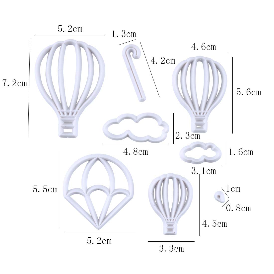 13Pcs/Set Hot Air Balloons & Cloud Fondant Cutter Set, Hot Air Balloons Plastic Cookie Cutter Mold For Baby Shower Cake Topper D