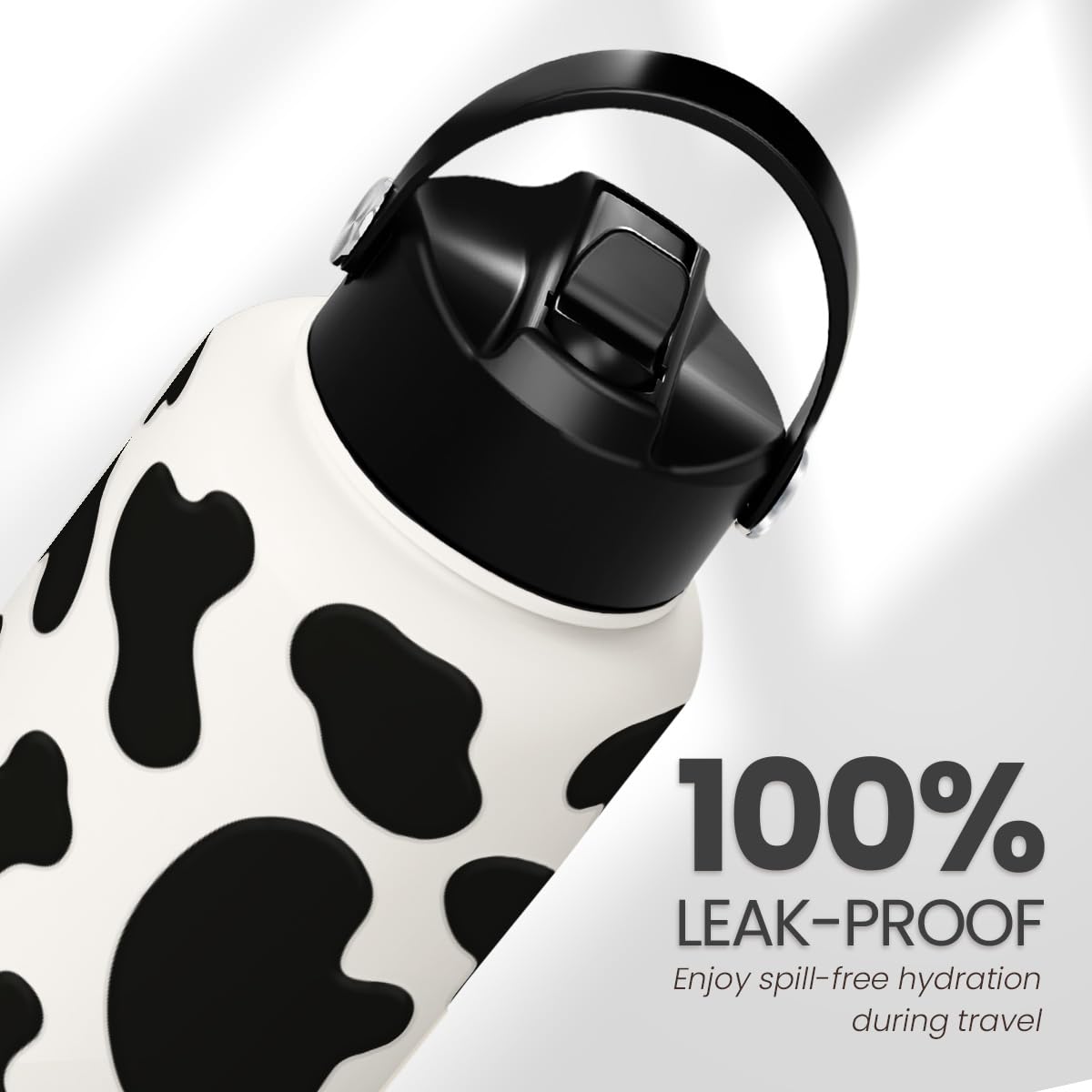 Cow Print Water Bottle 32oz Stainless Steel Vacuum Insulated with Lid, Cow Water Bottles for Gym Sports Travel Outdoor, Cow Gift