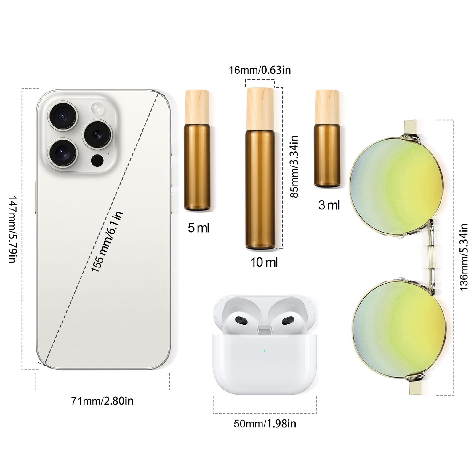 10Ml Small Essential Oils Roller Bottles For Oils, 8-Pack 1/3 Oz Slim Amber Glass Roll-On Bottles For Essential Oils, Empty Eye