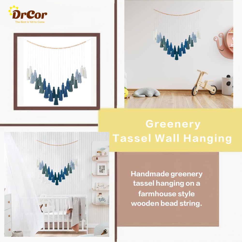 DrCor Ombre Green Boho Macrame Garland - Rustic Yarn Wall Hanging for Living Room, Bedroom or Entryway Decor, Forest Green Mante