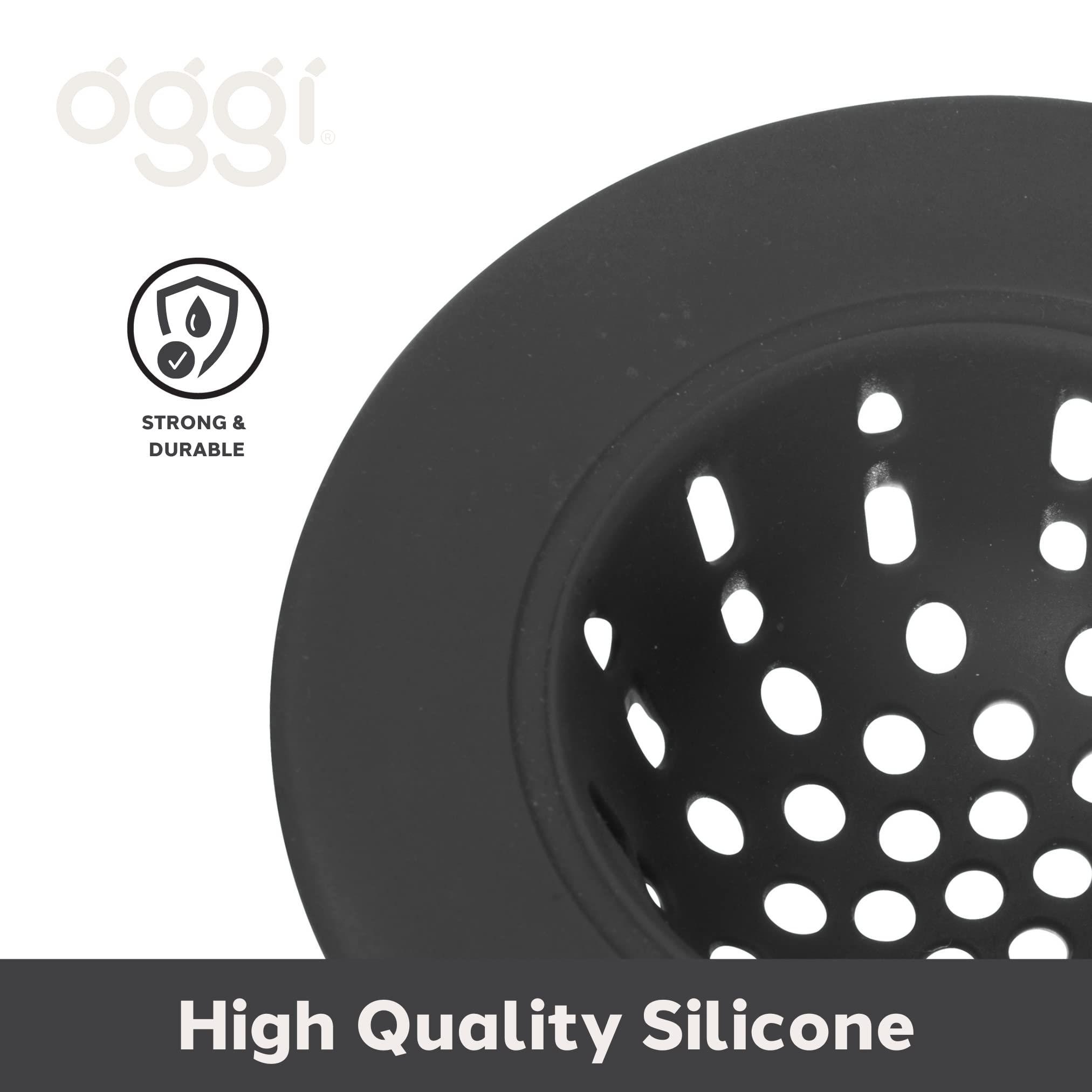 Oggi Silicone Sink Strainer- Great Kitchen Sink Strainer, Sink Drain Strainer, Drain Stopper, Sink Plug, 4.6? Diameter Rim, Blac