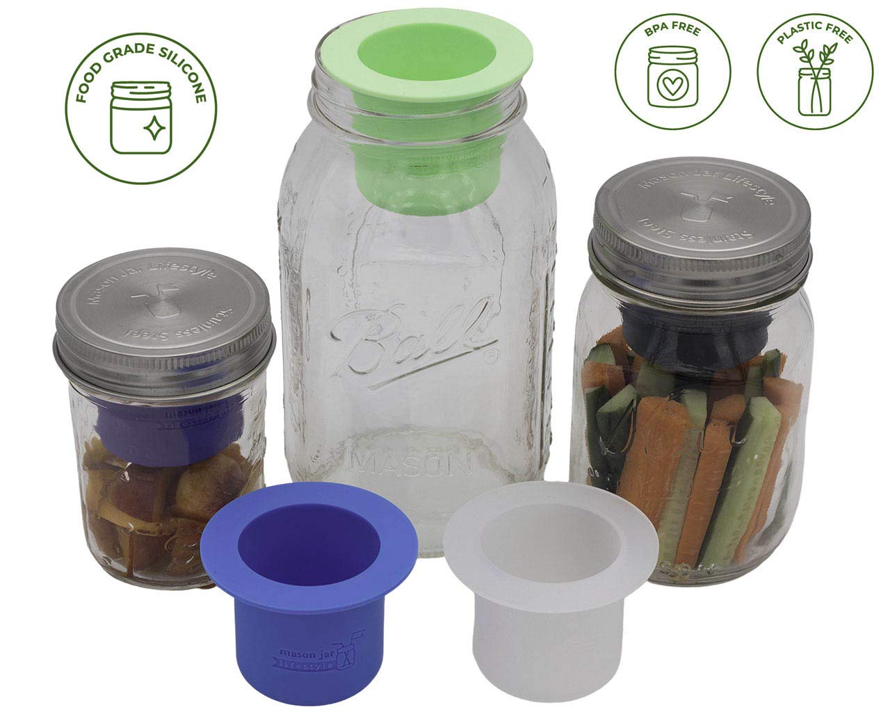 Divider Cup By Mason Jar Lifestyle - For Salads, Dips, And Snacks. Plastic Free Bento Lunch Container(Bright Blue, Wide Mouth)