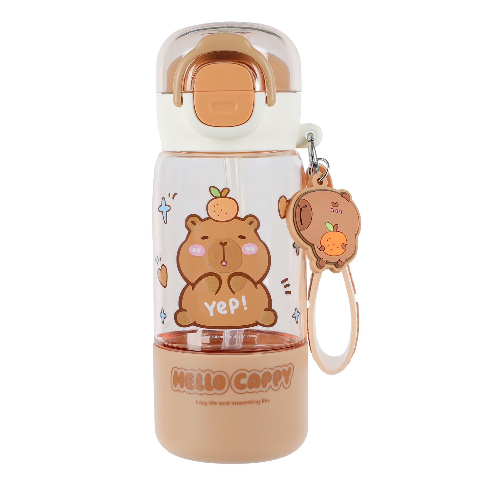 Lebaley Capybara Water Bottle with Lid Keychain - 420ml/15oz Cute Water Bottles with Straw and Leak Proof Locking Lid, Bpa-free 