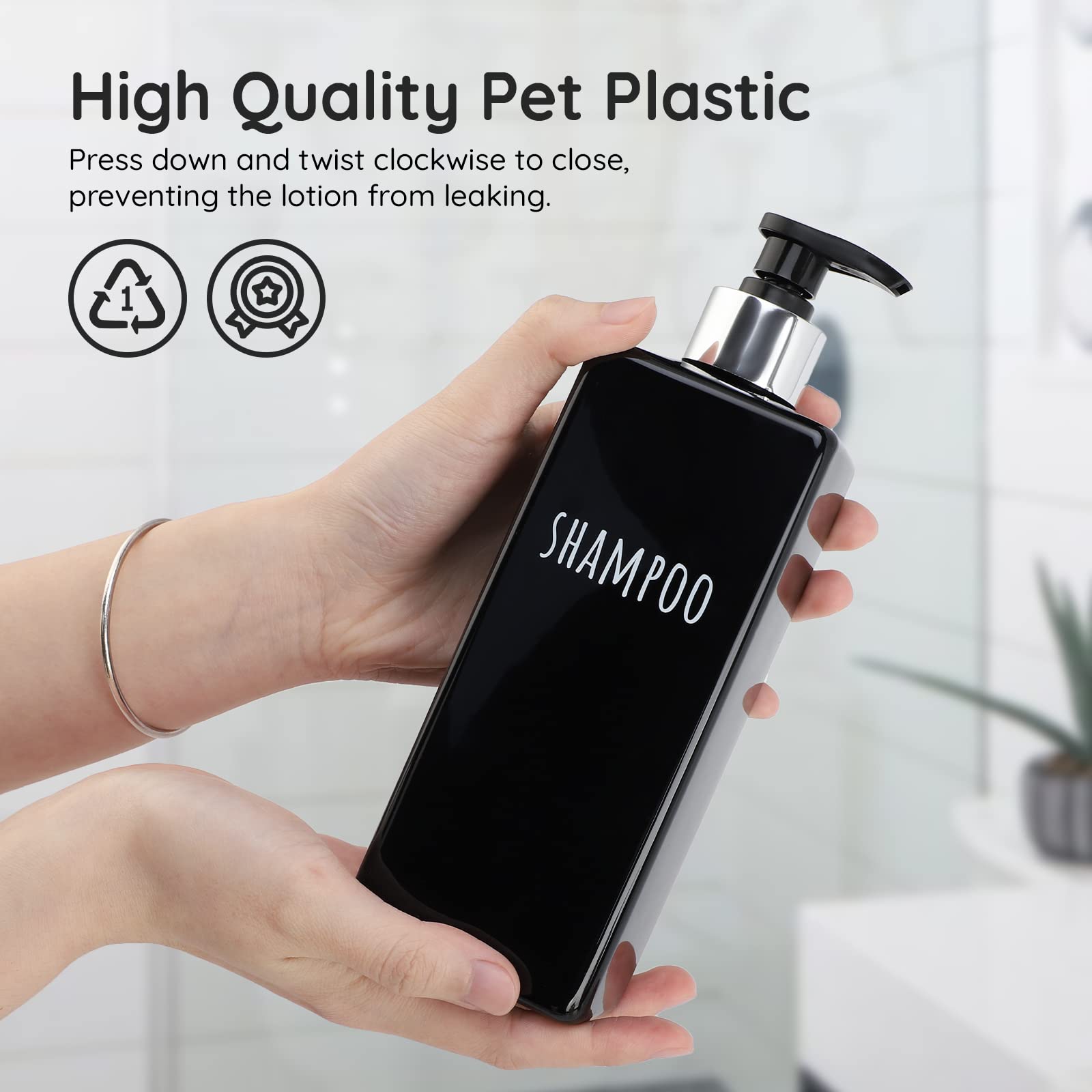 Segbeauty Shower Soap Dispenser Black, 3Pcs 16.9Oz Empty Refillable Bathroom Press Pump Bottles, 500Ml Reusable Plastic Square S