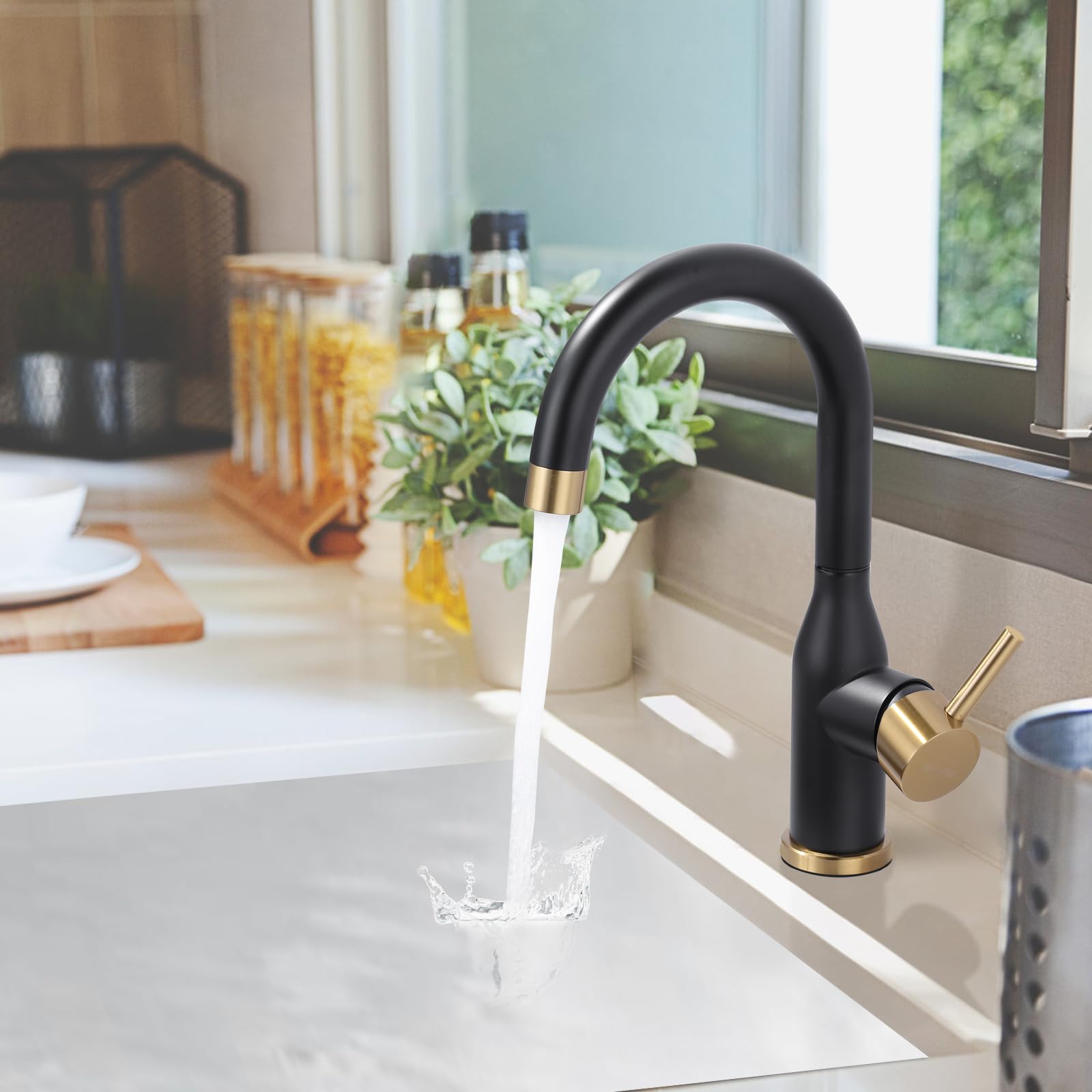 Wowow Bar Sink Faucet Black And Gold Modern Single Handle Bar Faucet 1 Hole Small Kitchen Sink Faucet 360 Swivel Rv Sink Faucet