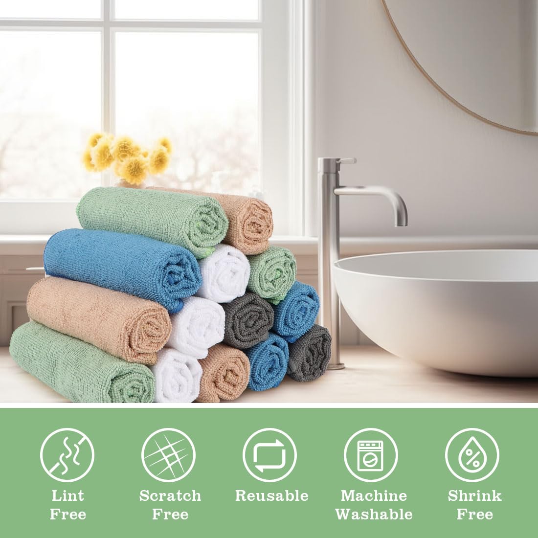 Unimade Washcloths Bulk - 100 Pack - Face Towels (12'' X 12''), Multi-Purpose Microfiber Cleansing Cloths For Face Or Body, High
