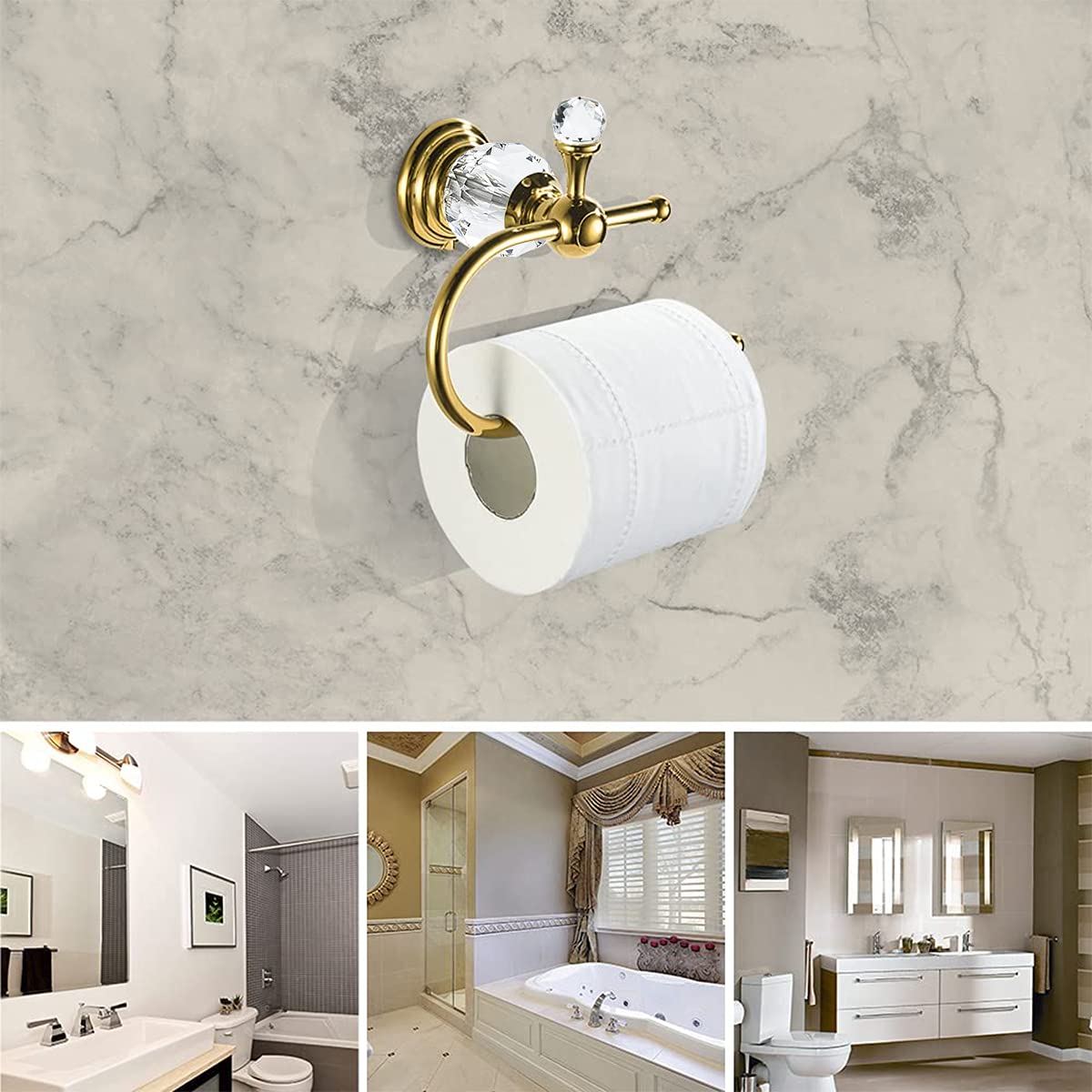 Wolibeer Crystal Towel Ring, Gold Toilet Paper Holder Hand Towel Holder Towel Hook Tissue Roll Paper Holder Wall Mounted Towel H