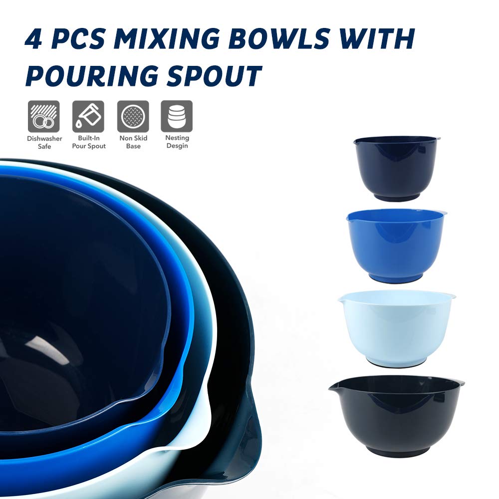Boxedhome Nesting Plastic Mixing Bowl Set With Pour Spout, Microwave And Dishwasher Safe, Bpa Free Non-Slip Base, Set Of 4 Size