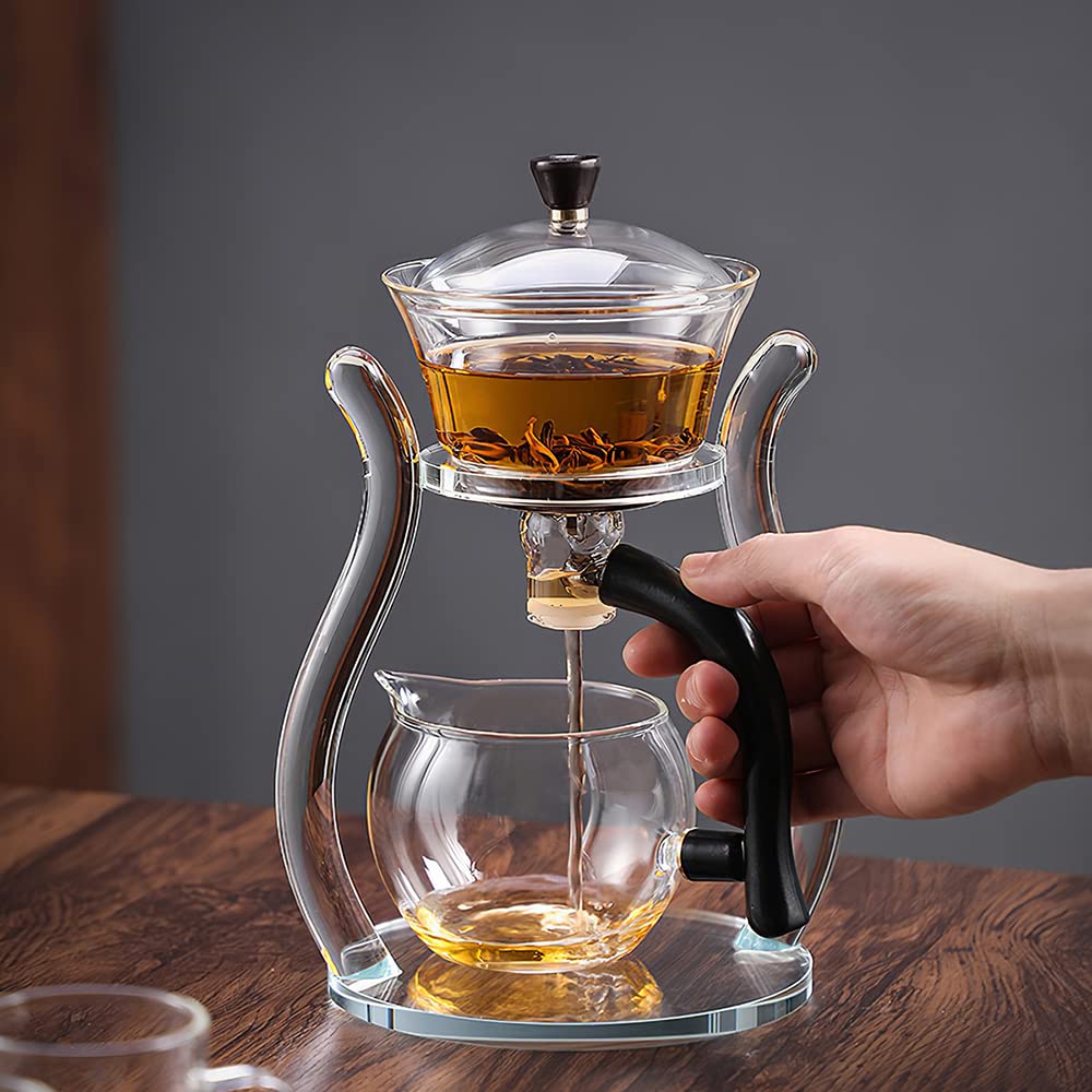 Cunhuy Lazy Kungfu Drip Teapot, Heat Resistant Tea Set, Semi-Automatic Glass Teapot Suit For Magnetic Water Flow Wooden Glass Te