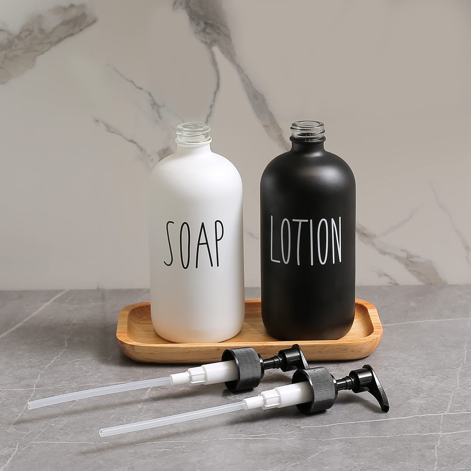 Momeemo Soap Dispenser Bathroom Set, Contains Soap Dispenser And Lotion Dispenser. Glass Soap Dispenser Suitable For Farmhouse B
