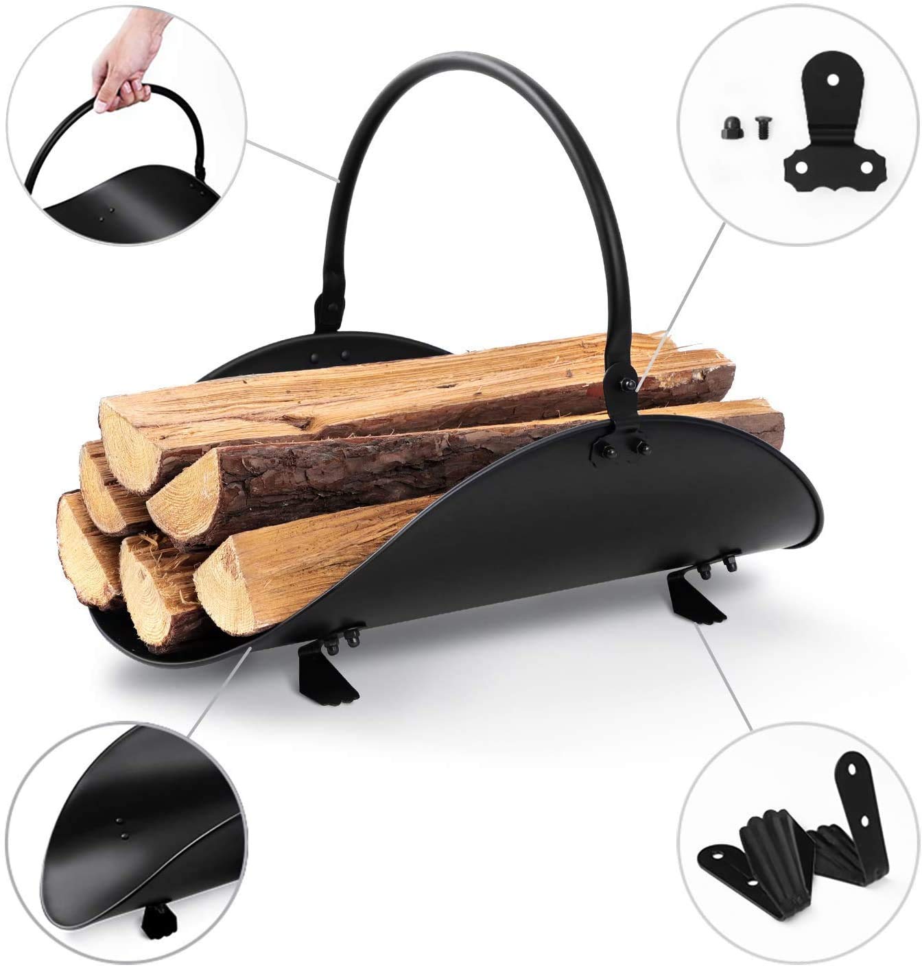 Amagabeli Garden & Home Fireplace Log Holder Indoor Firewood Carrier Metal Wood Rack Holders Tools Covers Fire Wood Basket Conta