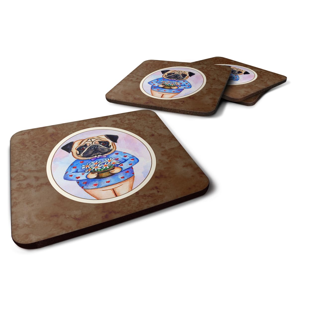 Carolines Treasures Pug Valentines Hearts Foam Coasters (Set of 4), 3.5, Multicolor