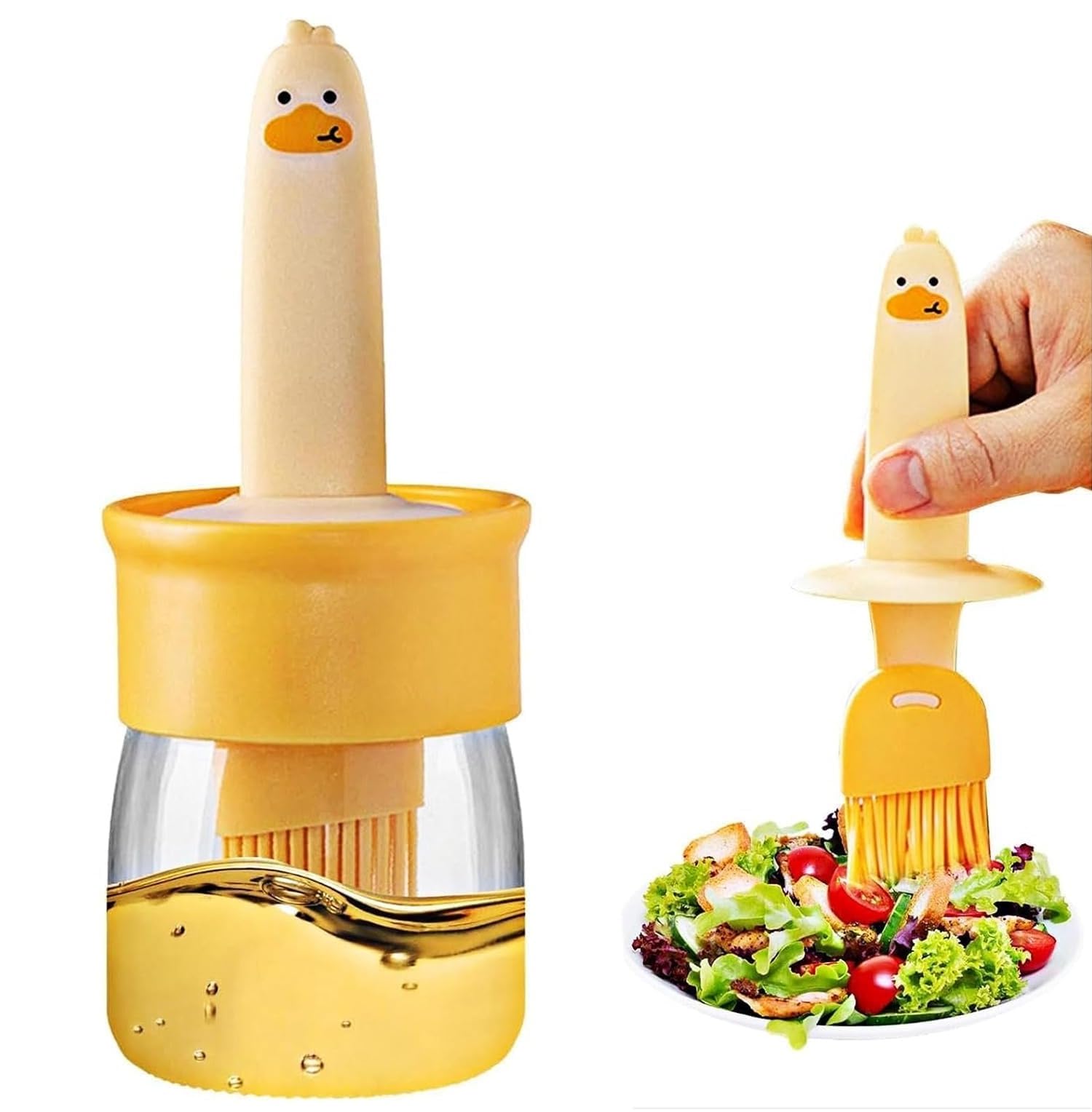 Plastic Oil Dispenser Bottle With Silicone Brush, Oil Dispenser Jar With Cute Duck Design Brush For Basting, Grilling And Cookin