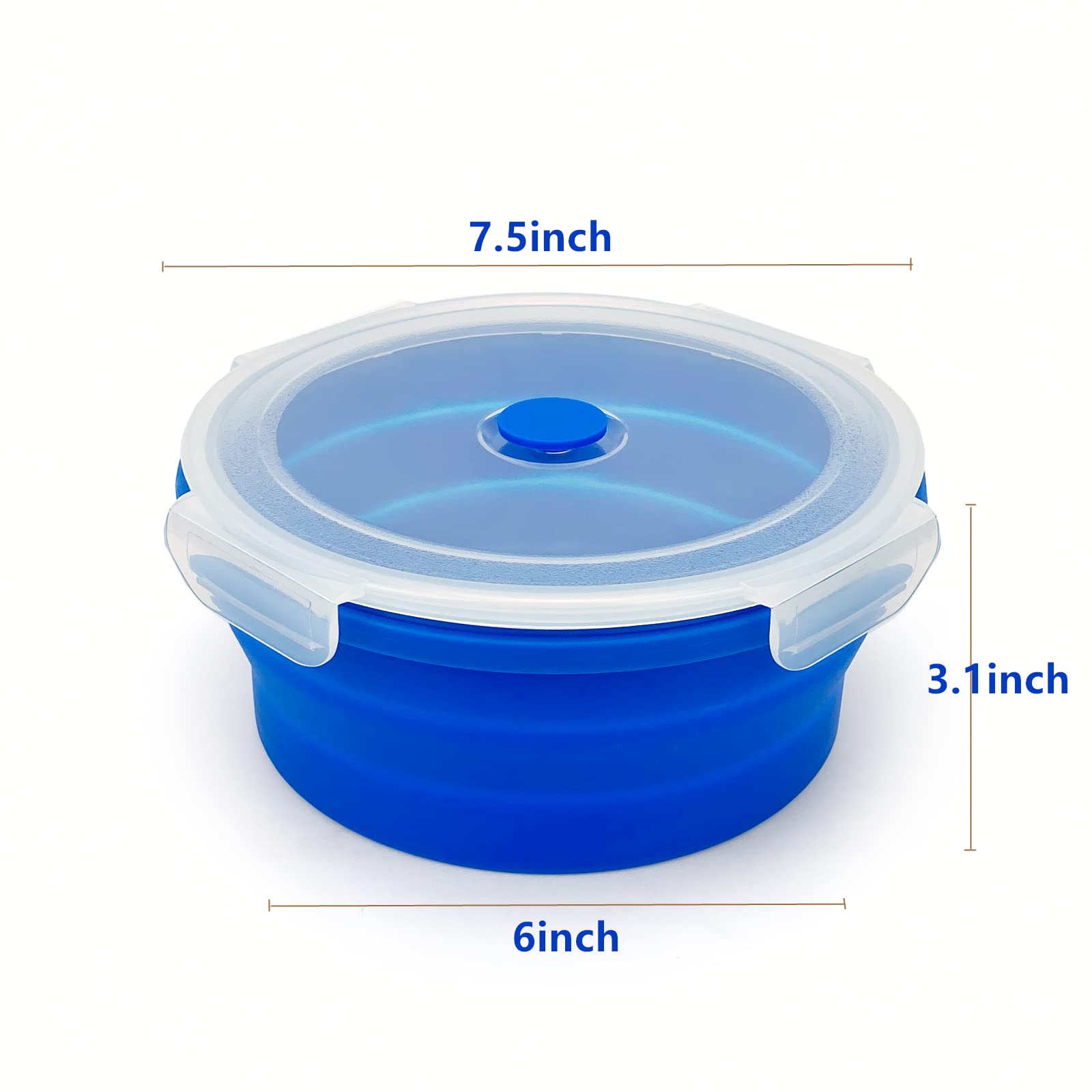 Lunbengo 1200Ml Large Collapsible Lunch Bowl With Lid, Camping Bowls With Foldable Spoon, Silicone Bento Box, For Meal Prep & Fo