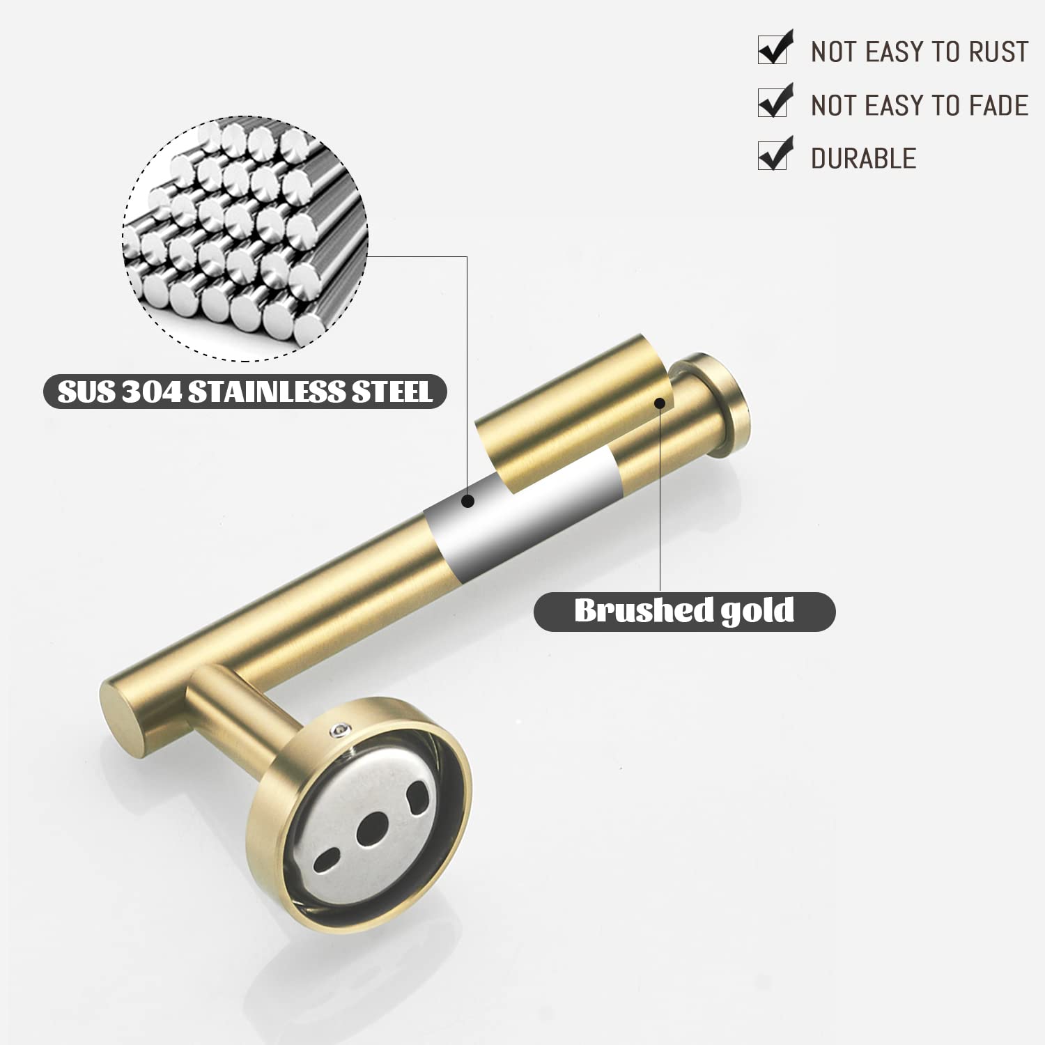 WEIKO Toilet Paper Holder Towel Ring Brushed Gold Bathroom Hardware Hand Towel Holder Bathroom Accessories Set Wall Mount Stainless Steel 2 Pieces