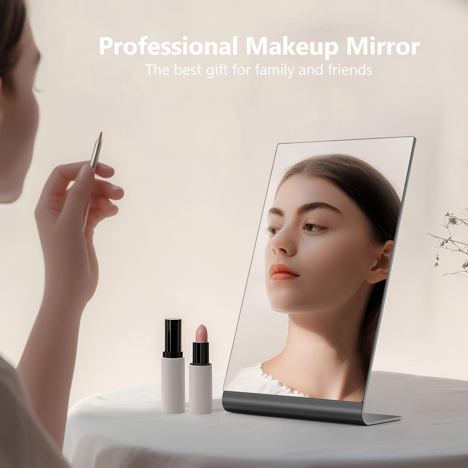 Nezzoe Rectangular Makeup Mirror For Desk, 12 Inch Aluminum Table Mirror, Counter Mirror, Vanity Mirror For Bedroom, Bathroom, D