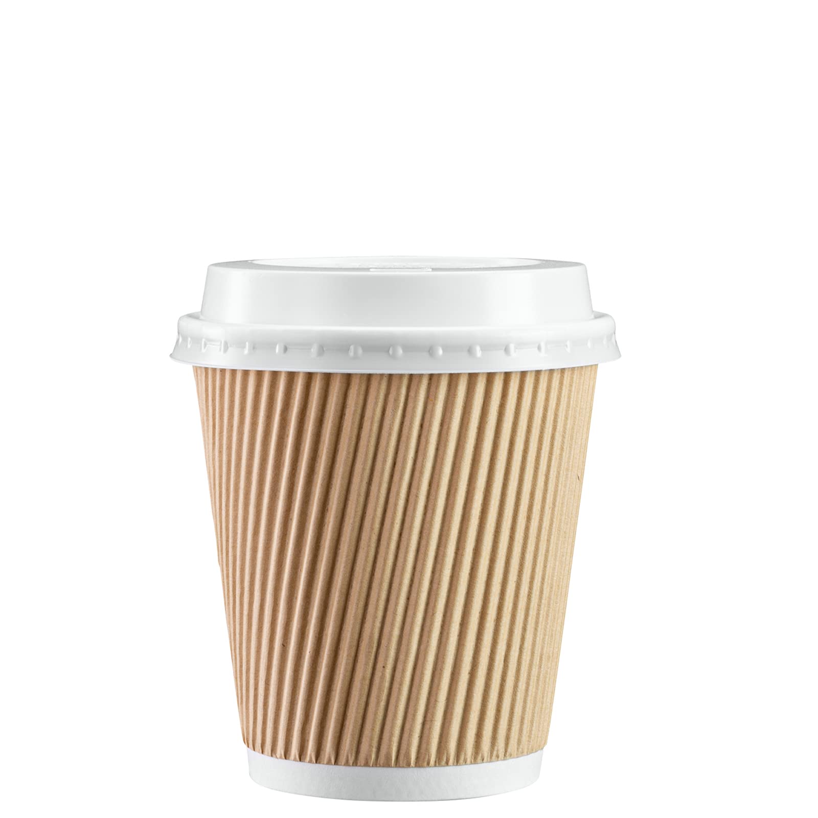 Comfy Package [10 Oz. - 50 Sets Insulated Kraft Ripple Paper Hot Cups, Disposable Coffee Cups With Lids - Ideal For Hot Beverage