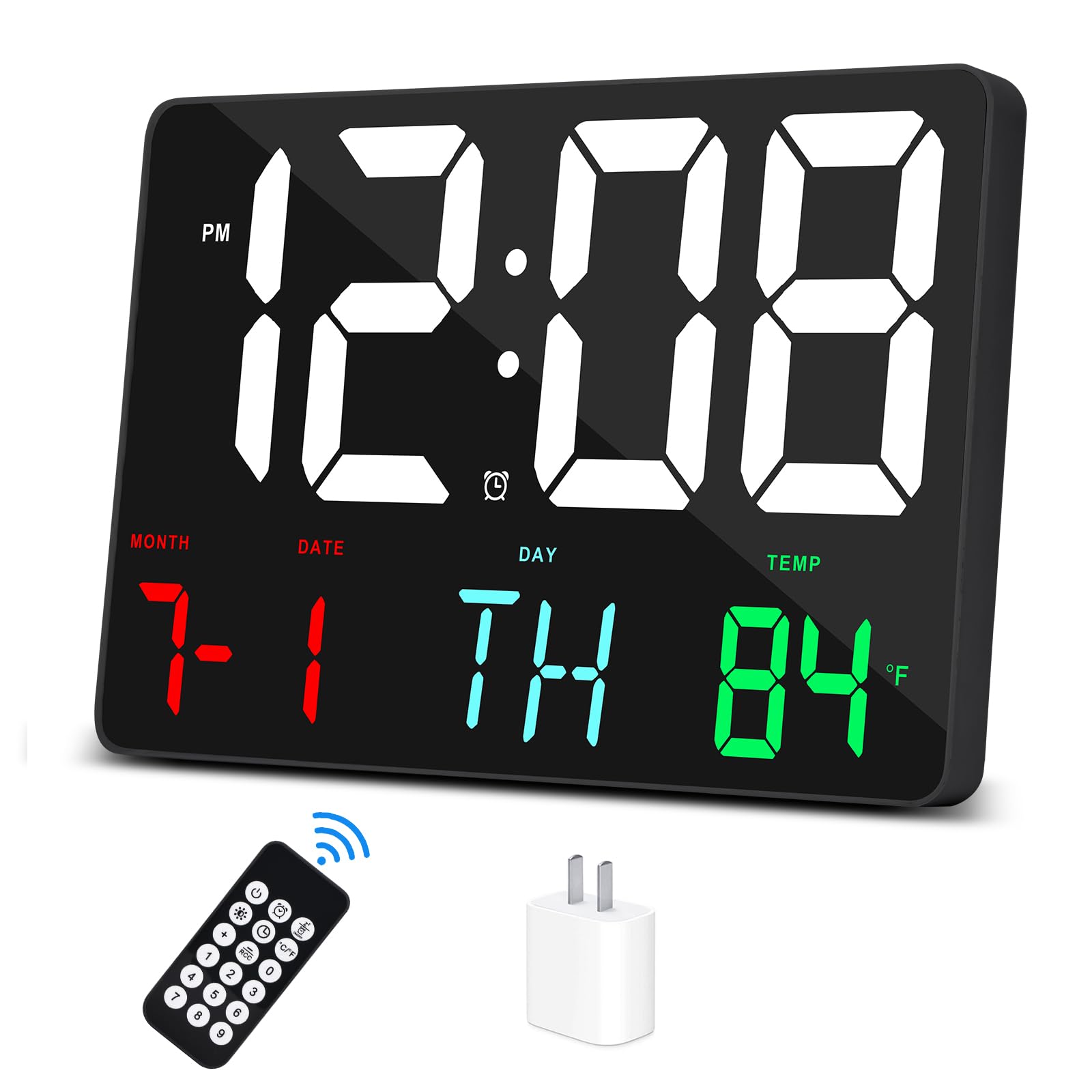 Amgico Digital Alarm Clock with Snooze, Temperature, Auto Dimming, 11.5 Large Display Calendar, Desk/Wall Clock for Bedroom, Liv