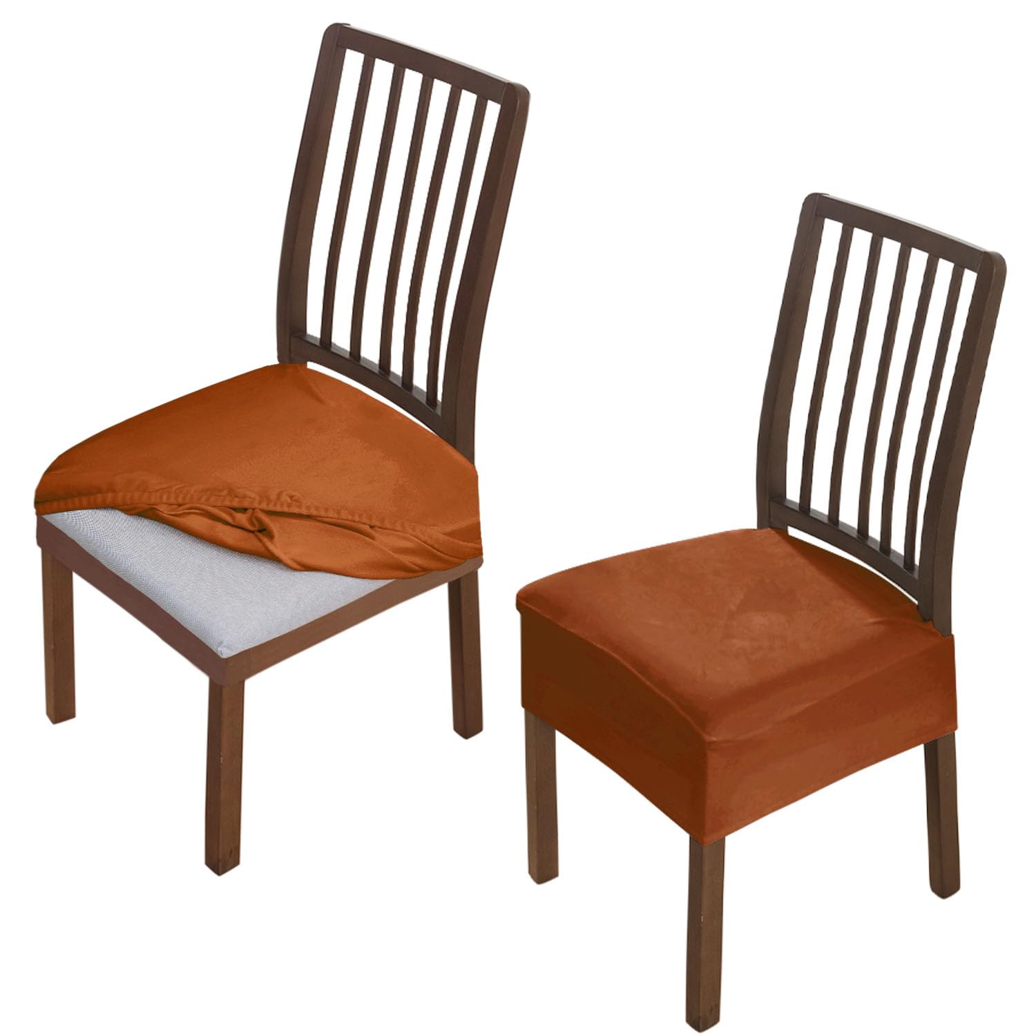 Hokipo Original Velvet Dining Chair Seat Cover, Stretch Fitted, Removable Washable Furniture Protector Slipcovers, Set Of 2, Rus