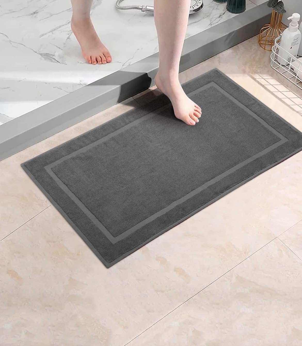 Eco Towels Cotton Banded Bath Mats 1 Pack, [Not A Bathroom Rug], 22''X34'' (Grey (Pack Of 1))