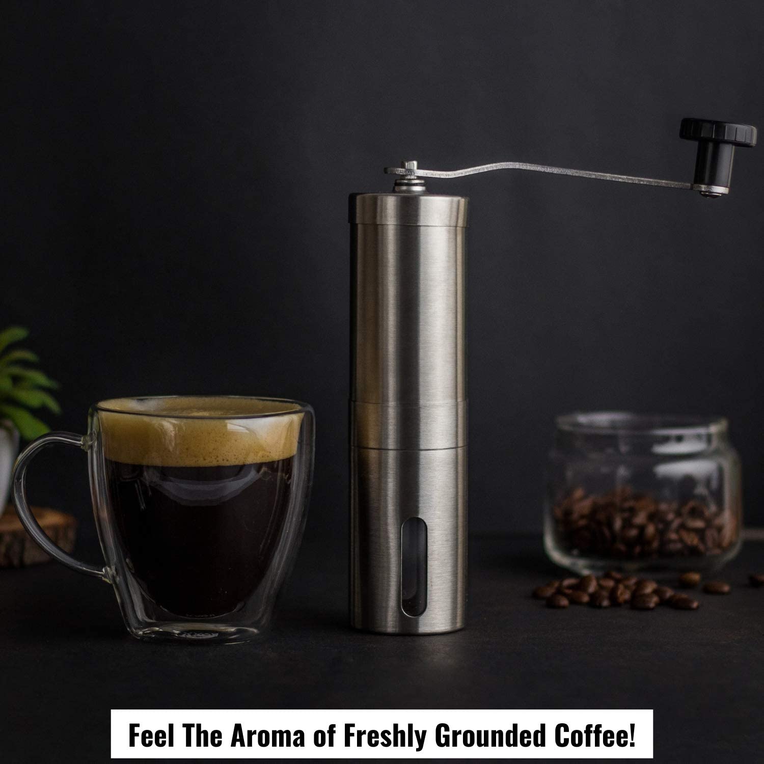 Instacuppa Manual Coffee Grinder With Conical Ceramic Burr Mill And 18 Adjustable Grind Settings For Pour Over, Espresso, French