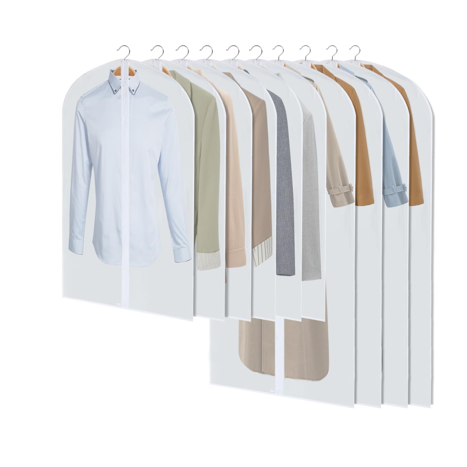 Wellong 10 Packs Combo Size Garments Bags, Clear Dress Bags For Closet Storage, Suit Cover Protecting Dusts With Zipper, Hanging