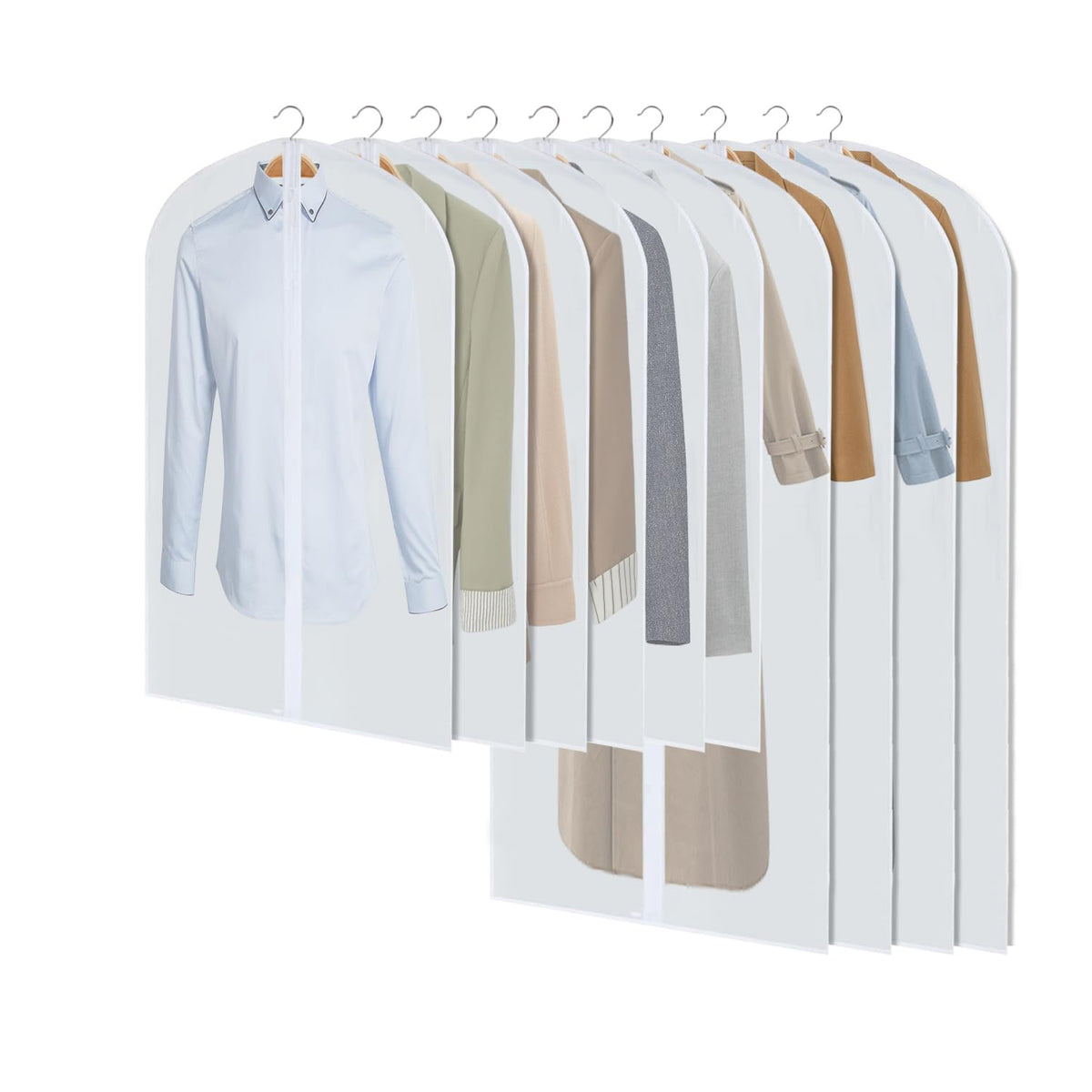 Wellong 10 Packs Combo Size Garments Bags, Clear Dress Bags For Closet Storage, Suit Cover Protecting Dusts With Zipper, Hanging