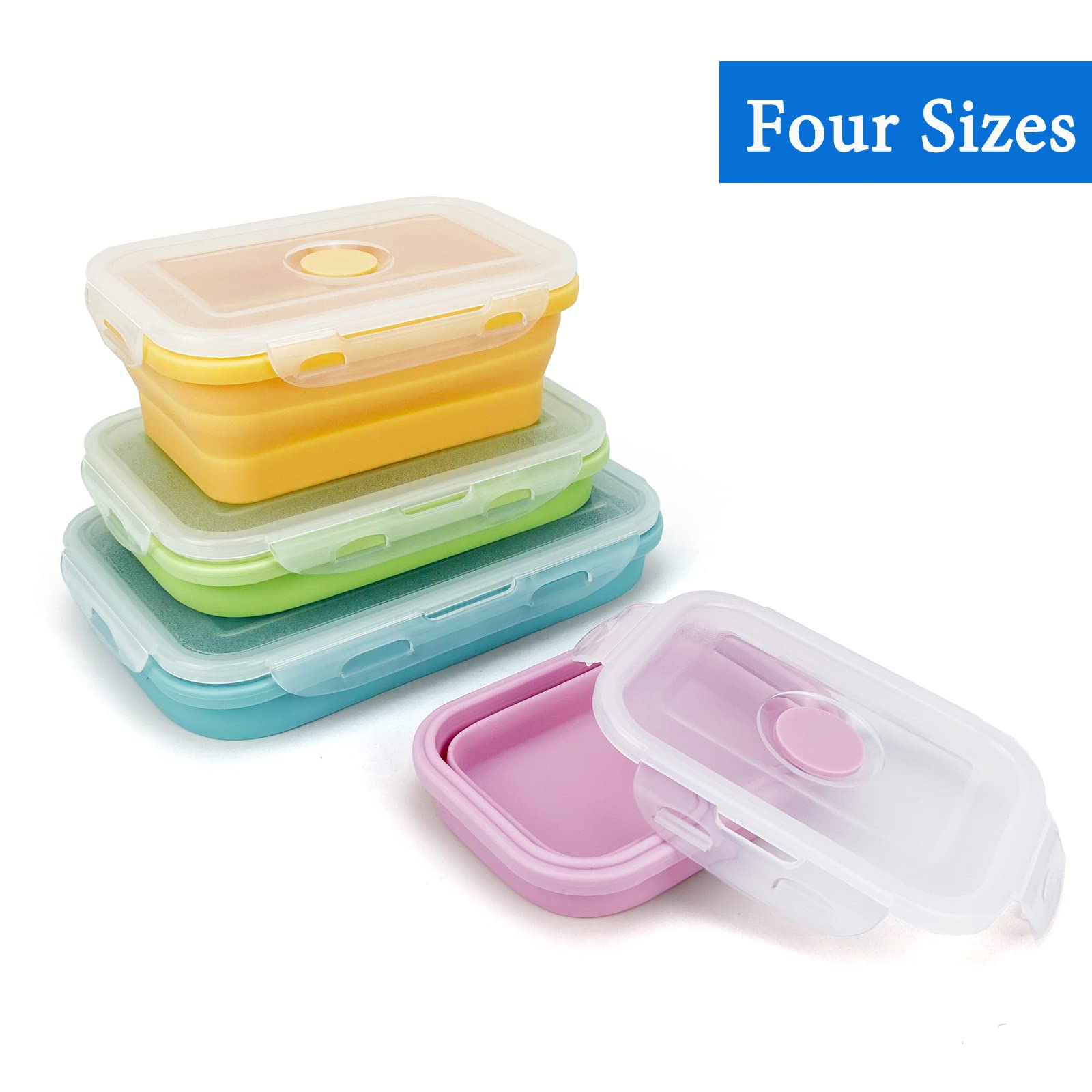 Lunbengo 4Pack Collapsible Reusable Lunch Containers, 350Ml-500Ml-800Ml-1200Ml, Silicone Food Storage Containers With Lids, Food
