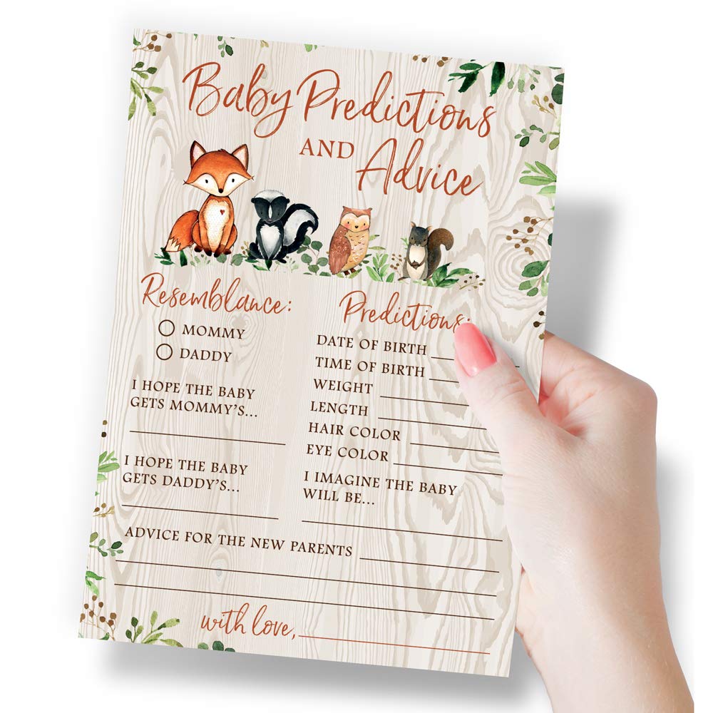 Printed Party Woodland Baby Shower Advice Cards - Baby Predictions And Advice, Set Of 50