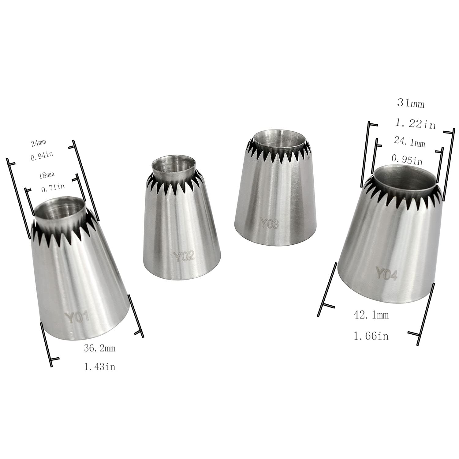 Longdex Sultan Piping Nozzle 4Pcs 304 Stainless Steel Russian Piping Tips Sultan Ring Baking Mold Icing Nozzle Cookies Cupcake I