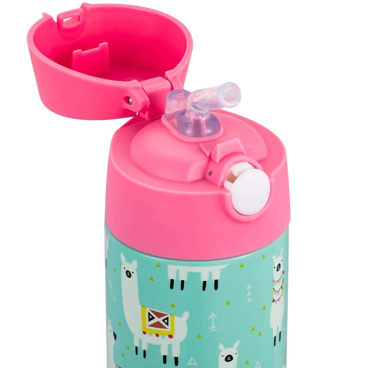Snug Kids Water Bottle - insulated stainless steel thermos with straw (girlsBoys) - Llamas  17oz