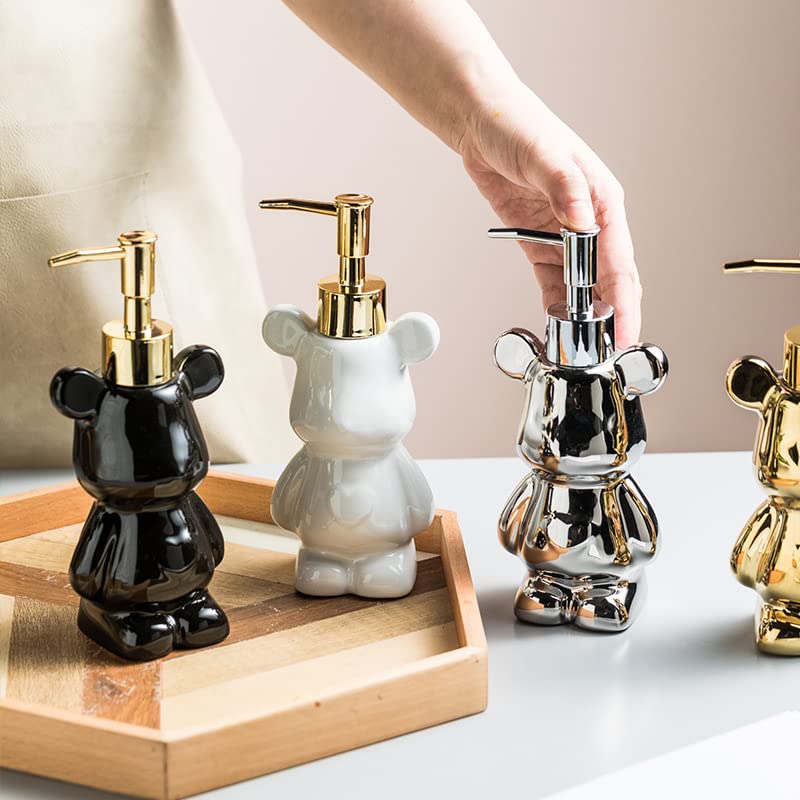 Small Bathroom Soap Dispenser With Pump, Cute Bear-Shaped Design, Ceramic Liquid Soap Dispenser (White)