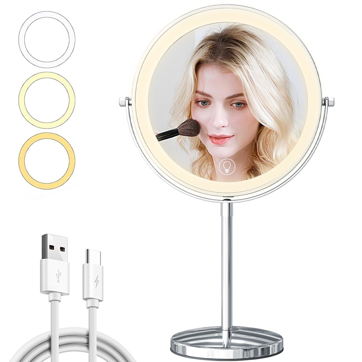 9In Vanity Mirror With Lights, Rechargeable&Dimming Lighted Makeup Mirror, 3X/20X Double Sided Magnifying Mirror,5000Mah,360 Rot