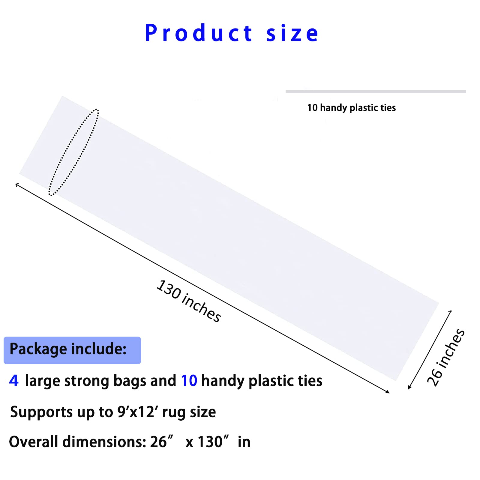 4 Pcs Rug Storage Bag,Fits Rug Up To 9'X12',4.5 Mil Heavy Duty Carpet Storage Bag Reusable Bag,With 10 Pcs Ties,Ideal For Carpet