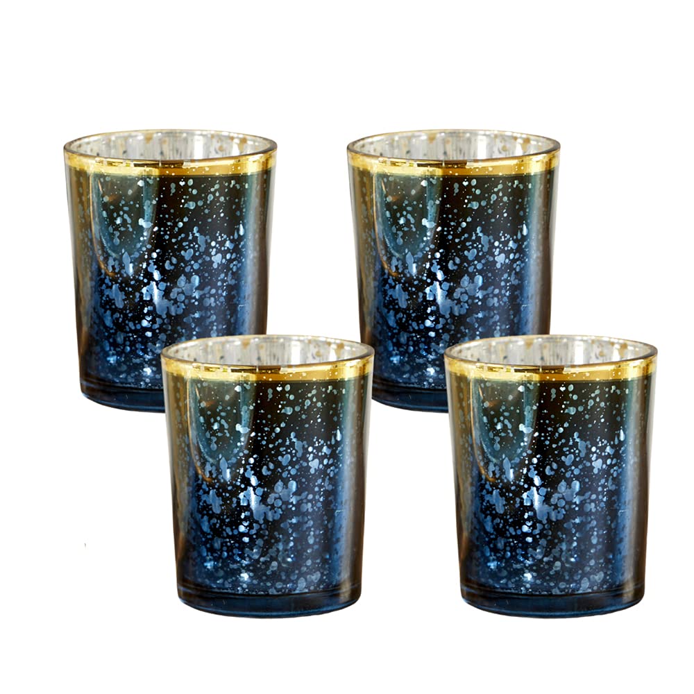 Kate Aspen 20191NA Mercury Glass Tea Light Holder (Set of 4), Deep Blue/Gold