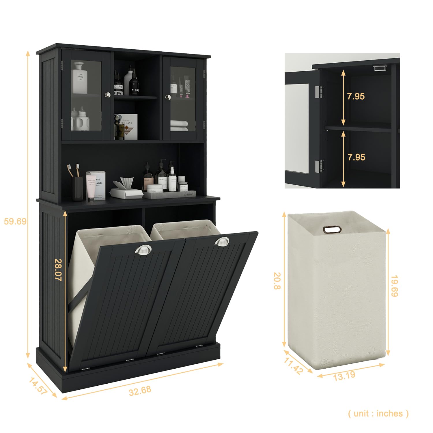 Oqsc Tall Tilt Out Laundry Hamper Cabinet With 2 Removable Baskets, Laundry Room Cabinets And Storage Furniture With Hidden Laun