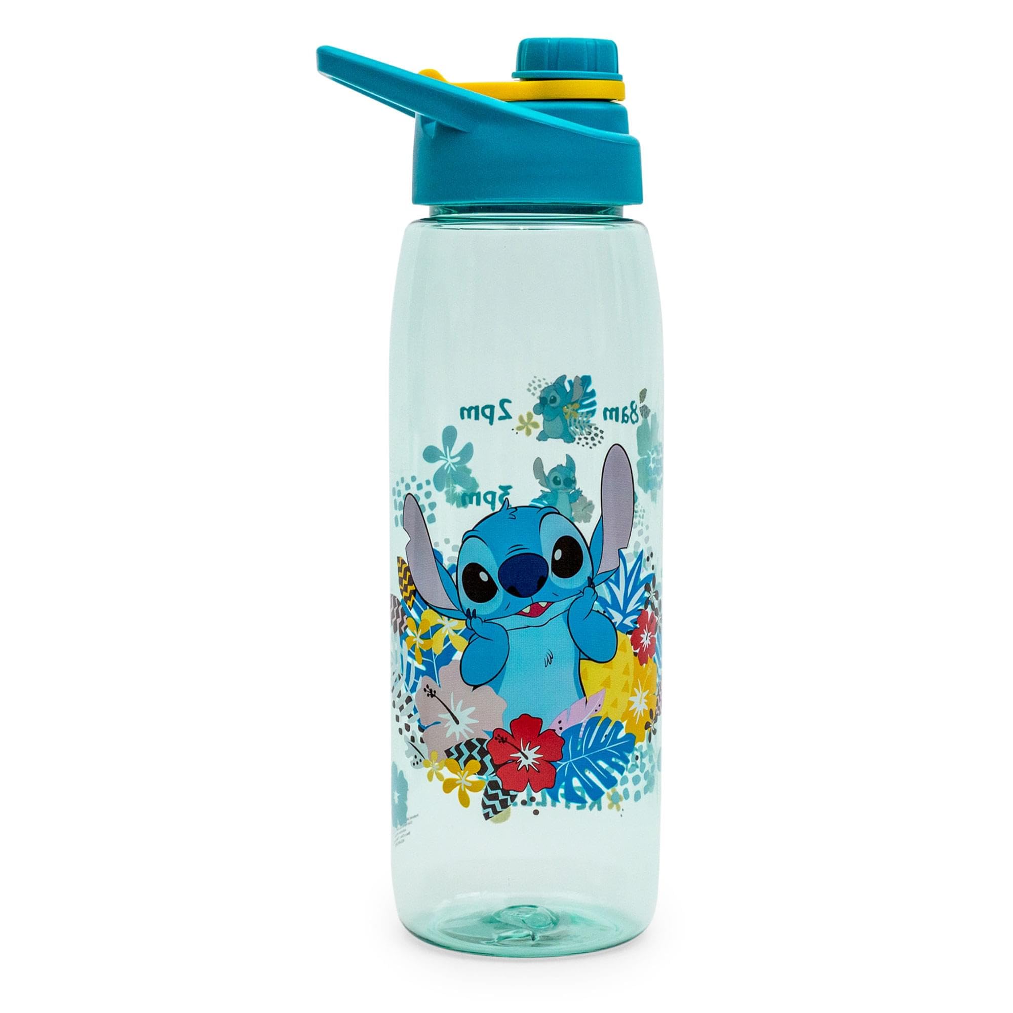 Silver Buffalo Disney Lilo and Stitch Tropical Hydration Tracker Schedule Water Bottle with ScrewOn Lid, 28 Ounces