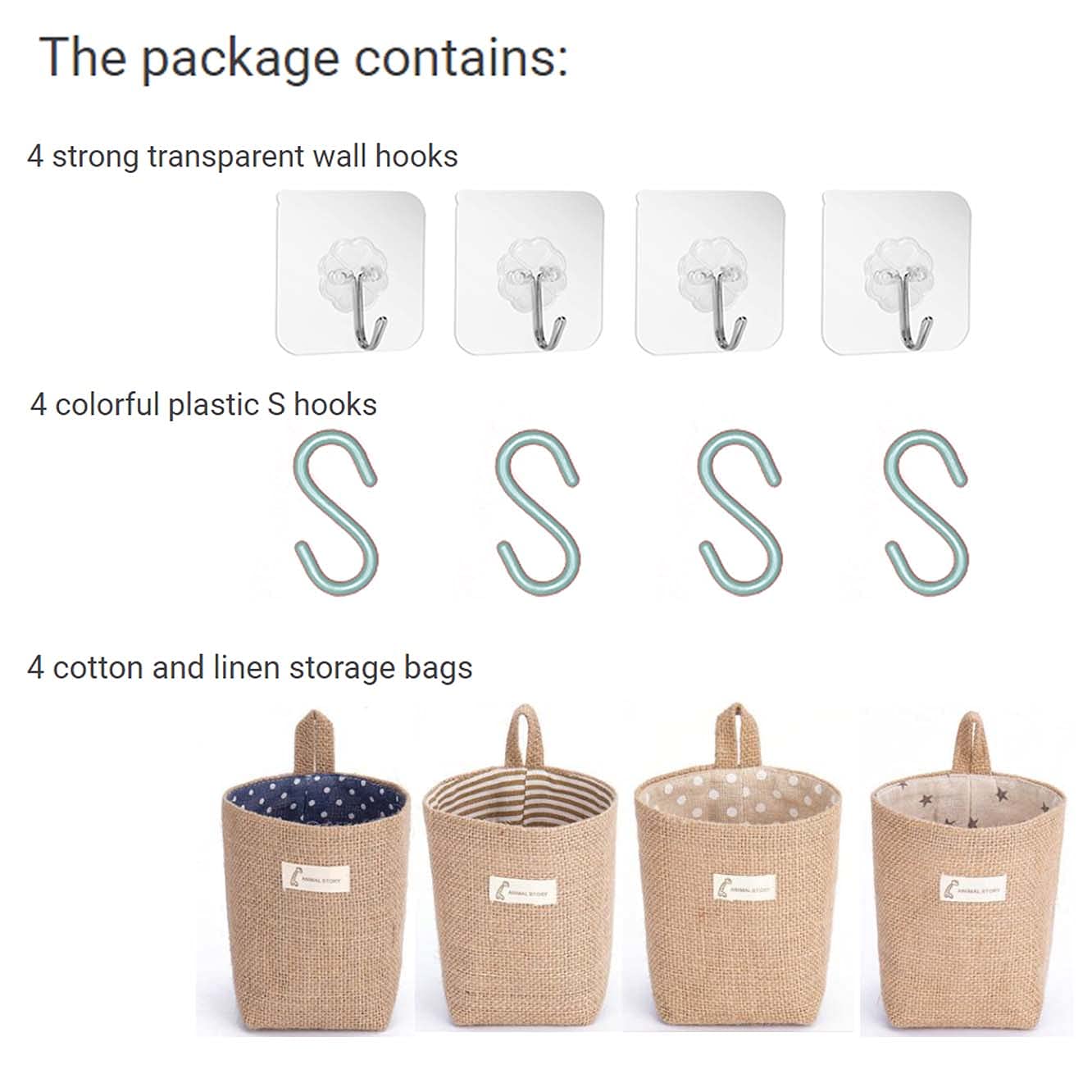 Perfsign 4 Pcs Storage Basket,Wall Hanging Storage Bag,Small Hanging Baskets Wall,Hanging Pocket,Hanging Wall Storage,Wall Baske