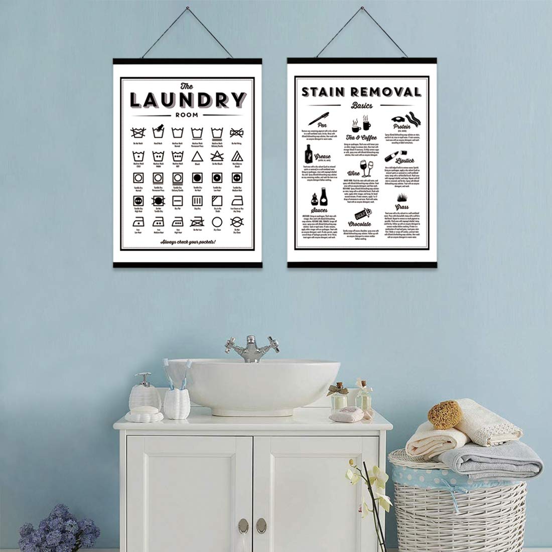 Ecyanlv Symbols And Stain Removal Laundry Sign Canvas Art Posters Prints Black White Painting Laundry Room Wall Decor Housewarmi