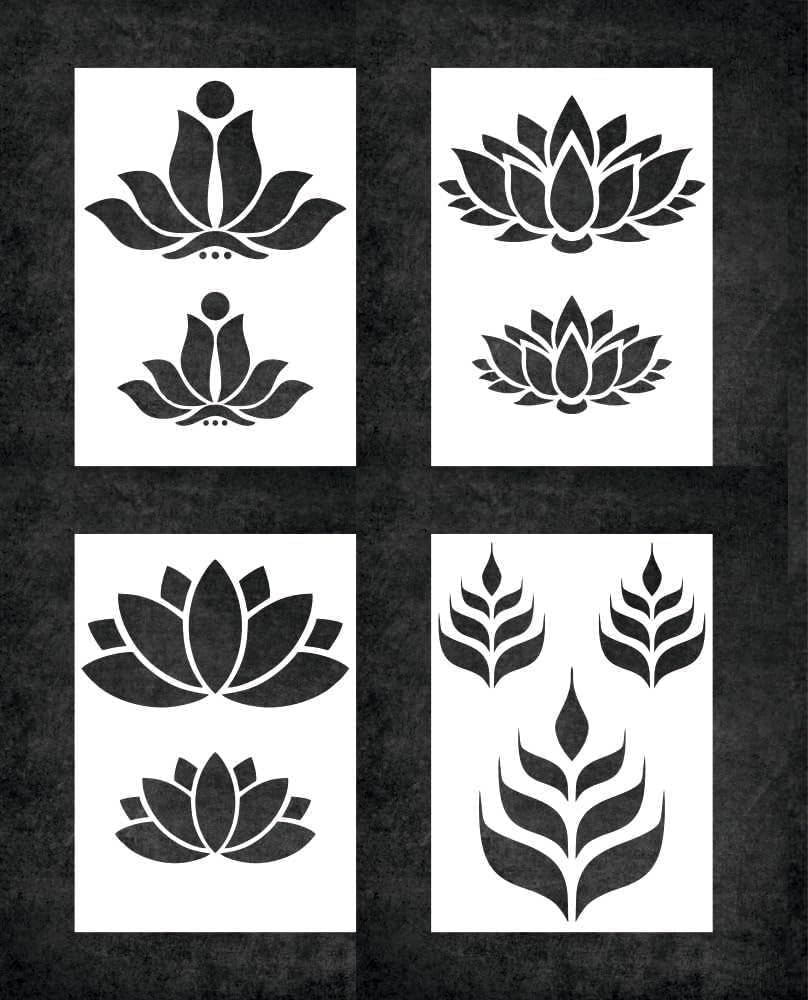 LC Creative Crafts Lotus Design 4 Stencil for Art and Craft Home Decor DIY Fabric Glass Painting Reusable LC000231 LCA000252 (16