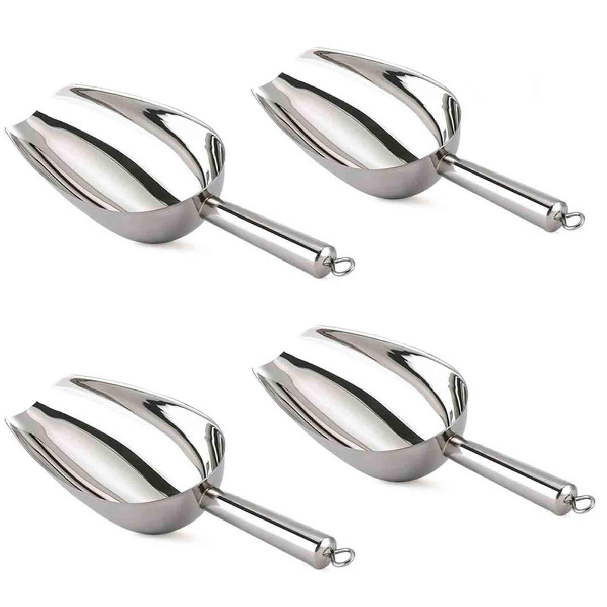 Teamfar Ice Scoop Set Of 4, 8 Oz Stainless Steel Utility Metal Scoop For Food Candy Popcorn And More, Healthy & Sturdy, Easy Cle