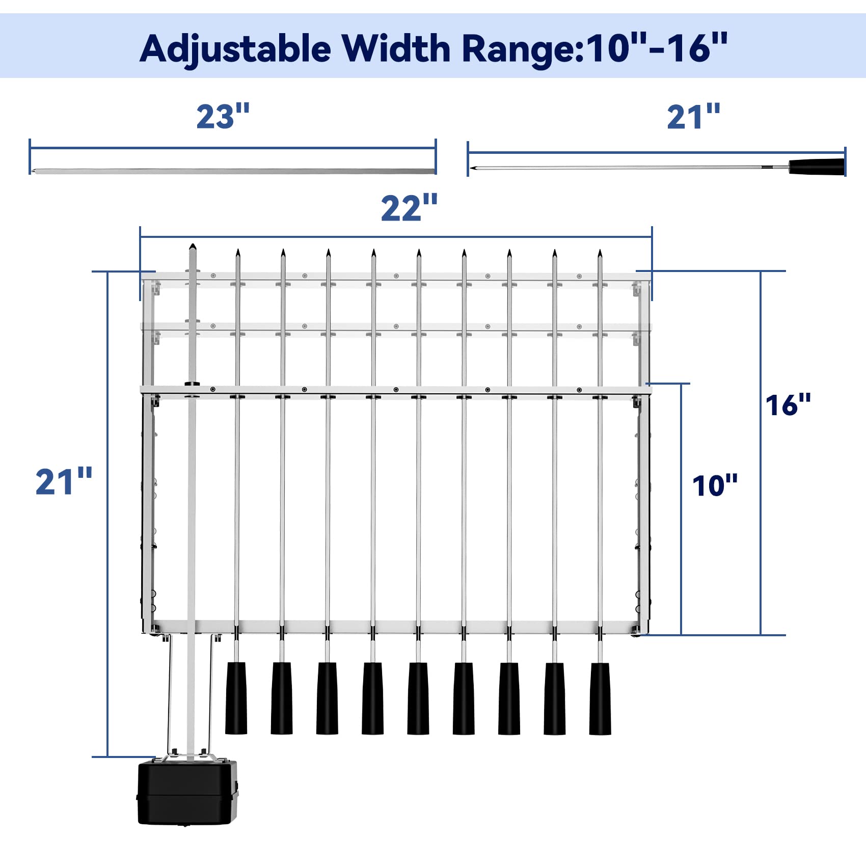 Skyflame Stainless Steel Electric Barbecue Shish Kabob Skewer Set With 9Pcs Skewers, Automatic Rotating Skewer Turner With Adjus