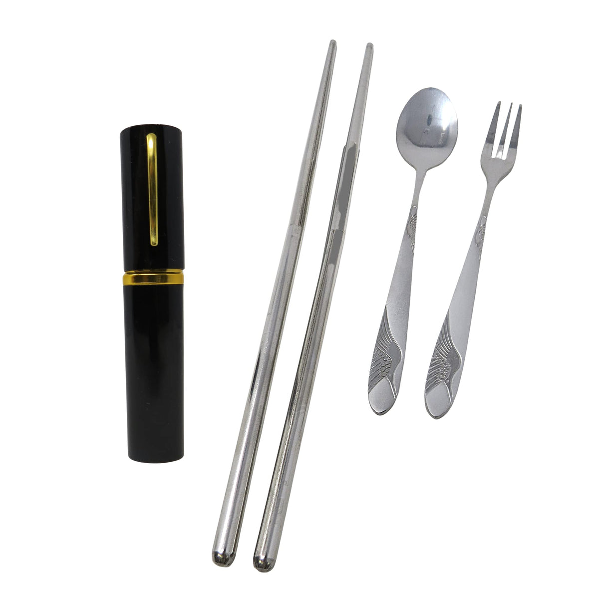 Portable Utensil Set With Stain Resistant Chopsticks, Fork, And Spoon, Travel Utensils For Purses And Backpacks, Black