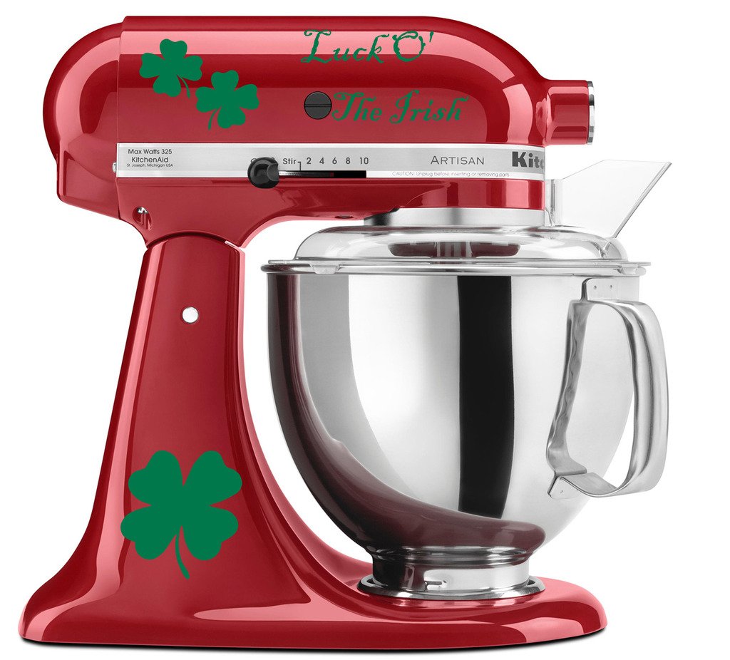 Ireland Heritage Luck Of The Irish Four Leaf Clover - Vinyl Decal Set For Kitchen Mixers - Green