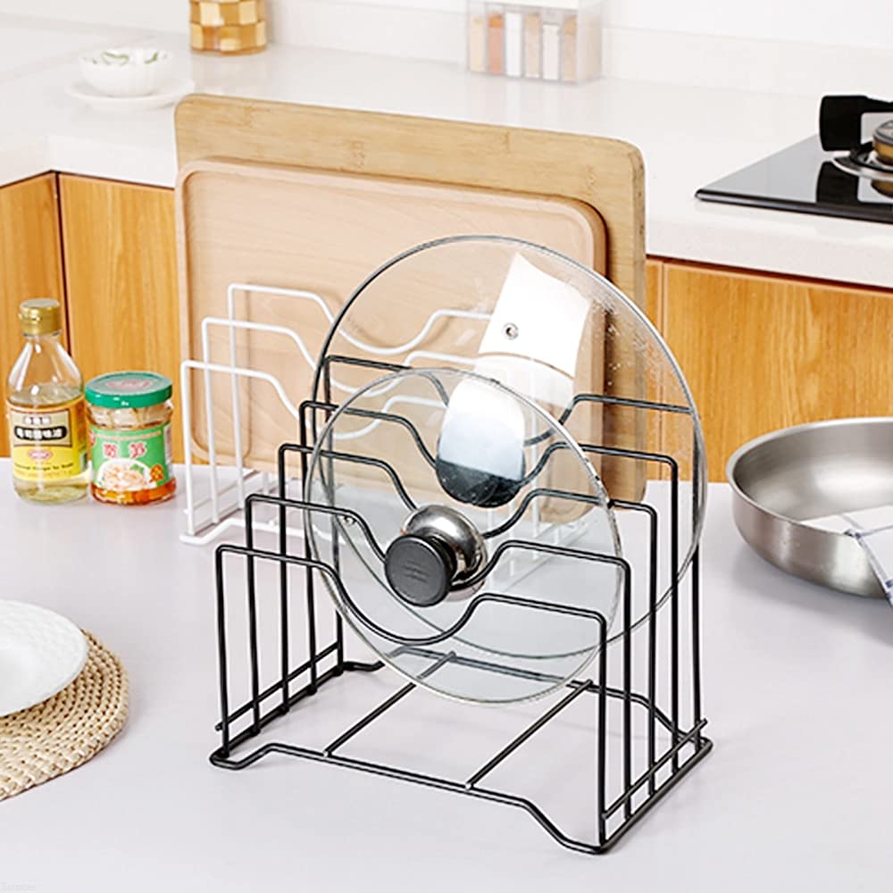 Kgeorix 1 Piece 4 Slot Pan Cover Storage Rack Plate, Pot, Lid Rack, Cutting Board Organizer For Kitchen Pantry And Counter Top 