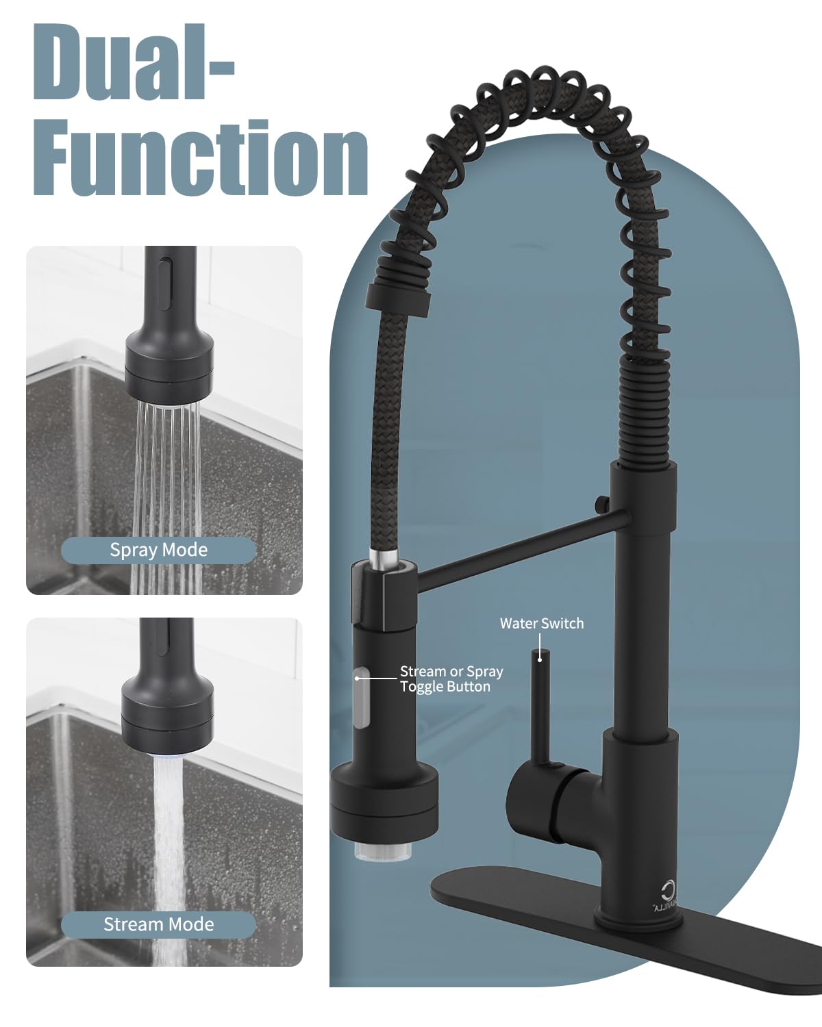 Black Kitchen Faucet With Led Light,Kitchen Faucet With Soap Dispenser,Faucet For Kitchen Sink,Single Handle Stainless Steel Kit