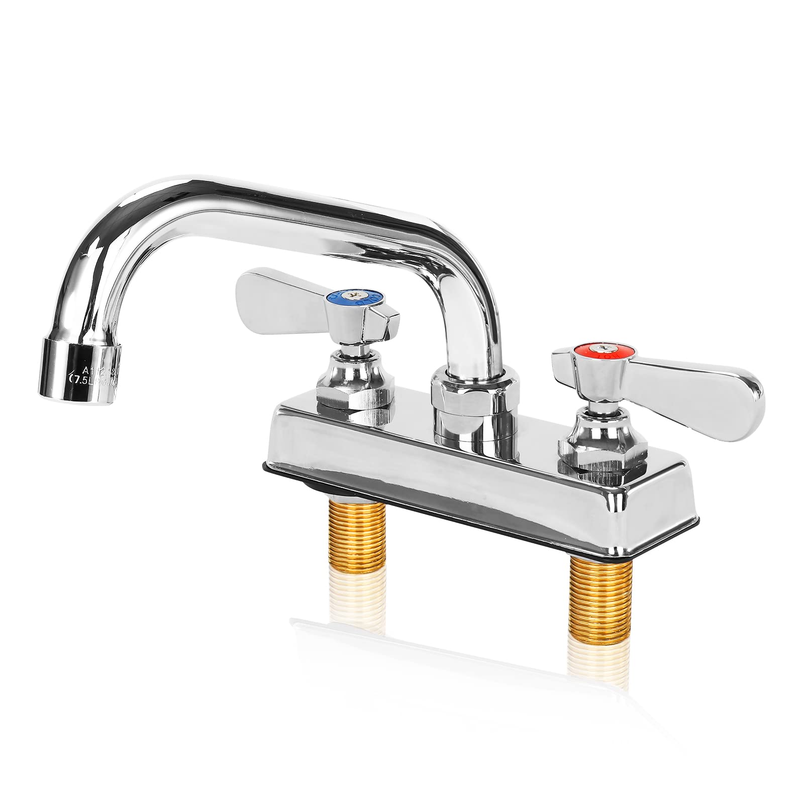Commercial Bar Sink Faucet 4 Inch Center Deck Mount Bar Sink Faucet 2 Hole Brass Constructed & Chrome Polished With 6'' Swivel S