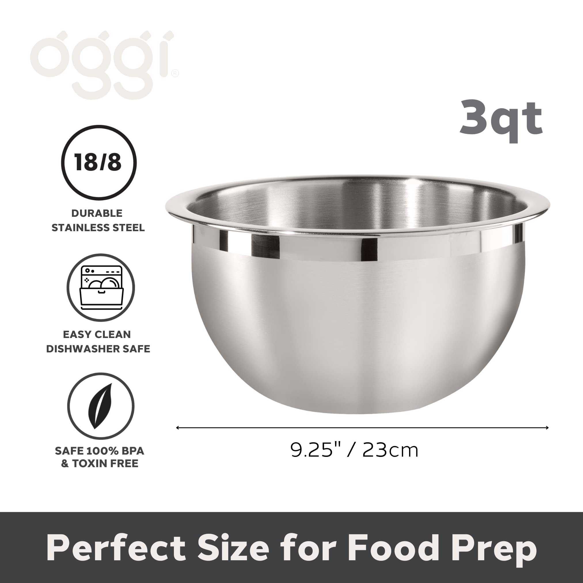 Oggi 8-Quart Two-Tone Stainless Steel Mixing Bowl, Great For Mixing, Making Dough, Dressing Salads, Mixing Eggs, Washing Vegetab